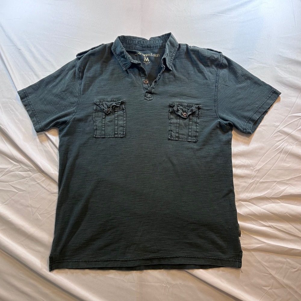 Paper Denim & Cloth Mens Gray Slub Knit Utility Polo Shirt Medium Epaulets